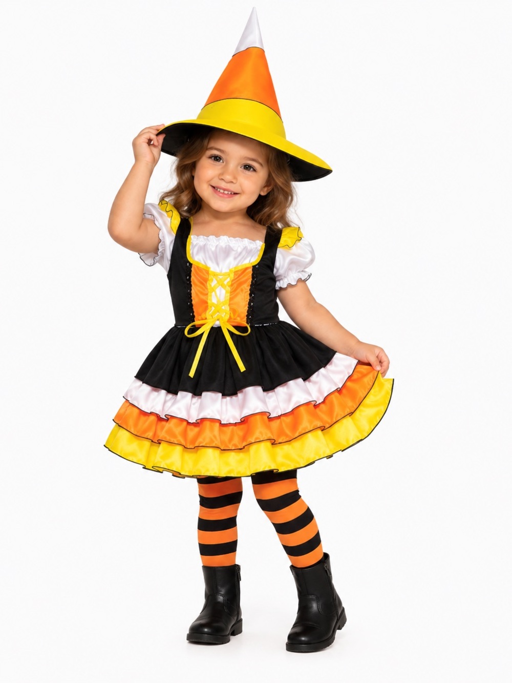 NWT Little Miss Candy Corn Kids Candy Corn Witch Costume Dress Size:Toddler 2-4